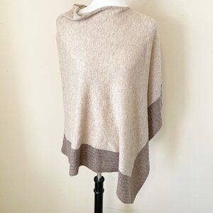 Celeste Wool Cashmere Blend Two Tone Brown Tan Poncho OS